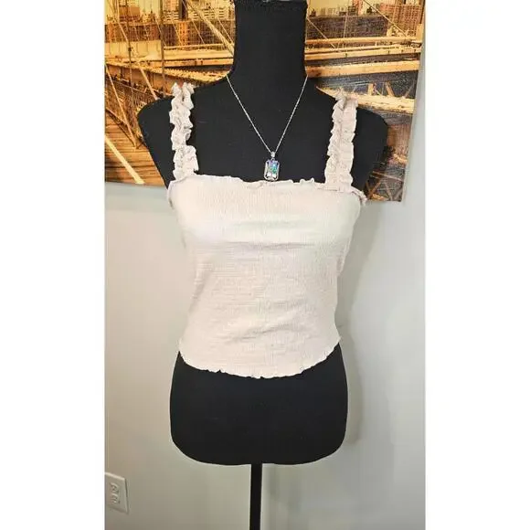 Nwt Paper Crane Ruffled Strap Crop Top in Cream 1057 - Picture 2 of 5